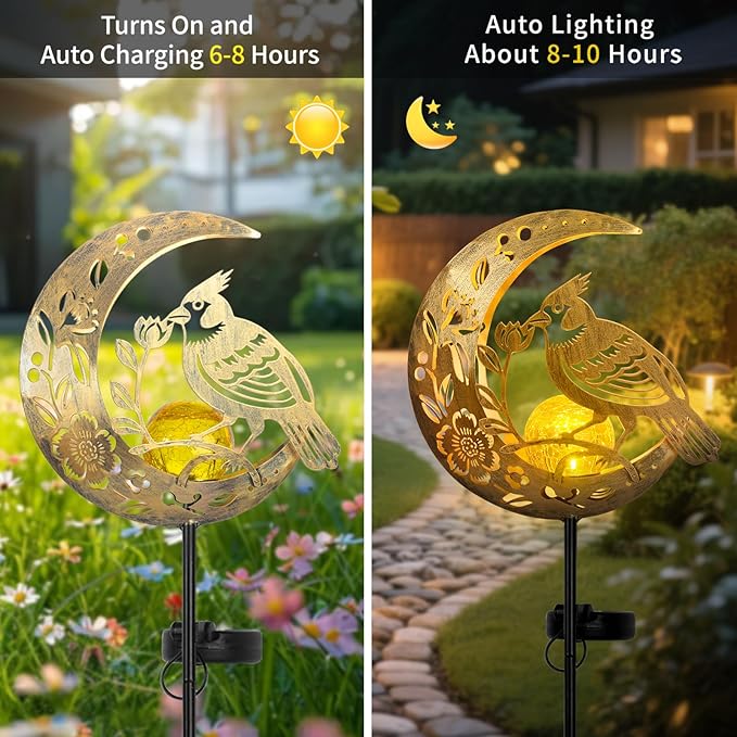 JOBOSI Solar Moon Cardinals Garden Light, Moving Moon & Cardinals Stake Decor - Image 4