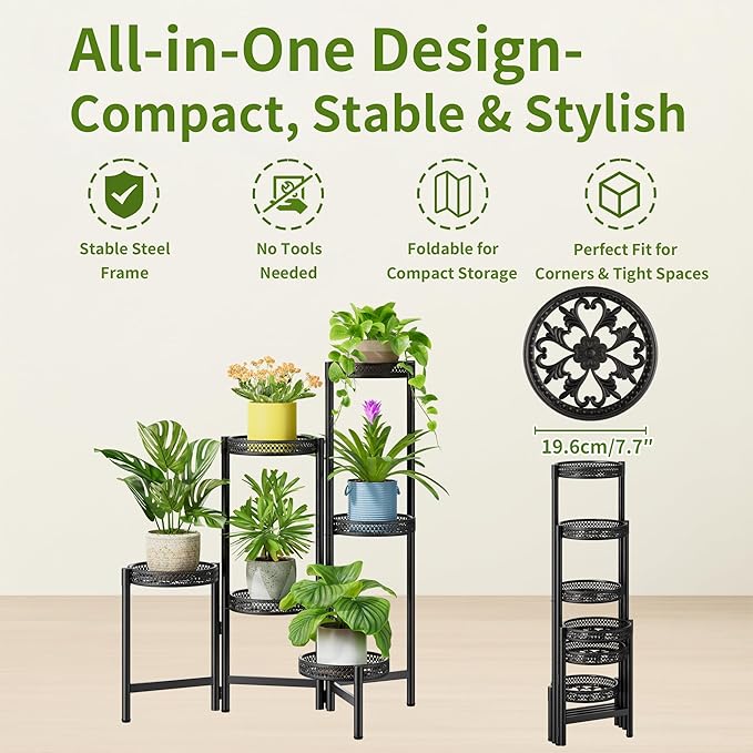 6 Tier Metal Plant Stand Indoor Outdoor, Corner Tall Plant Shelf - Image 5