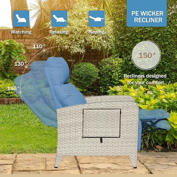 Outdoor Recliner Chairs Set of 2, Reclining Patio Chairs - Image 4