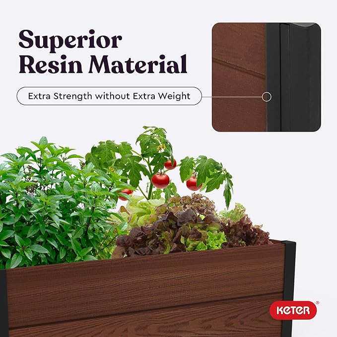 Keter 48" X 48" inches Wood Look Raised Garden Bed, Durable Outdoor Herb Garden - Image 7