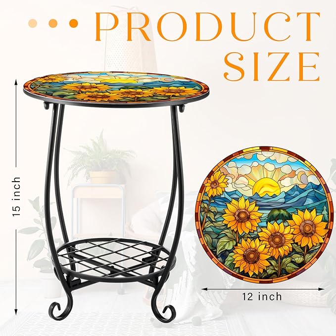 Outdoor Side Table Round Small Mosaic Patio Accent Indoor End Plant Coffee Tea - Image 3