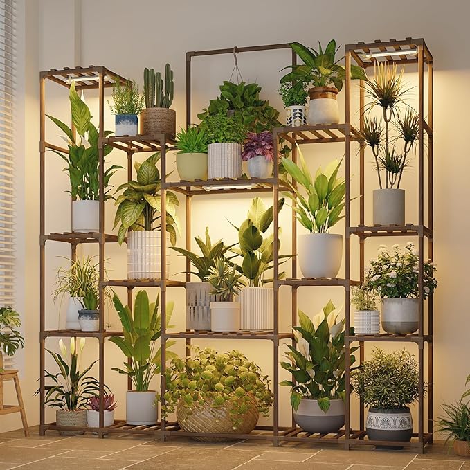 Bamworld Plant Stand with Grow Lights Large Plant Shelf Indoor Hanging Plants by Bamworld