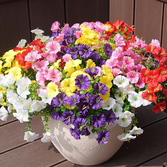 Artificial Flowers for Outdoors, UV Resistant Fake Silk Morning Glory, by maxkes