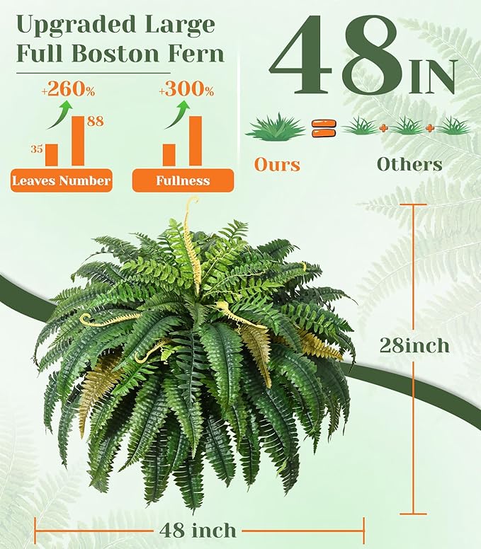 MARTINE MALL 2Pcs 48'' Fake Ferns Artificial Ferns - Image 3