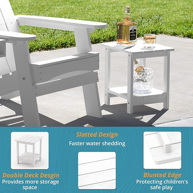LUE BONA Adirondack Outdoor Side Table, 2-Tier White HDPS Patio End Table - Image 6