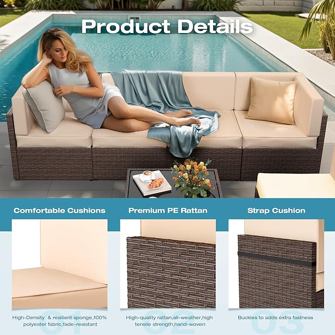 Pamapic Patio Furniture Set, 7 Pieces Modular Outdoor Sectional, Patio - Image 7