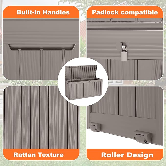 75 Gallon Resin Deck Box, Lockable Patio Outdoor Storage Box - Image 4