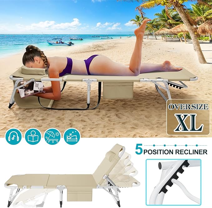 ABORON Heavy Duty Tanning Chair, Outdoor 5-Position Folding Chaise Lounge Chair - Image 5