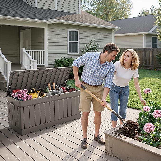 Flamaker Outdoor Storage Box 80 Gallon Resin Waterproof Deck Box Delivery Box - Image 7