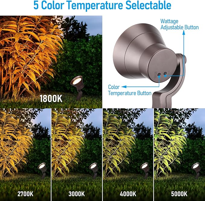 LEONLITE 12W/7.3W/3.7W Dimmable 5CCT LED Low Voltage Landscape Lights, Wall - Image 3