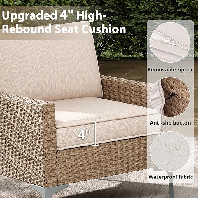 Jing's Villa 4-Piece Outdoor Sectional Sofa Set, All-Weather Wicker Patio - Image 3
