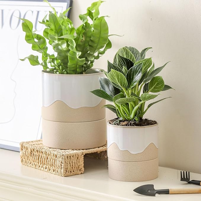 Nihow Self Watering Plant Pot for Indoor Plants: 4.5+6 Inch Ceramic Planter - Image 6