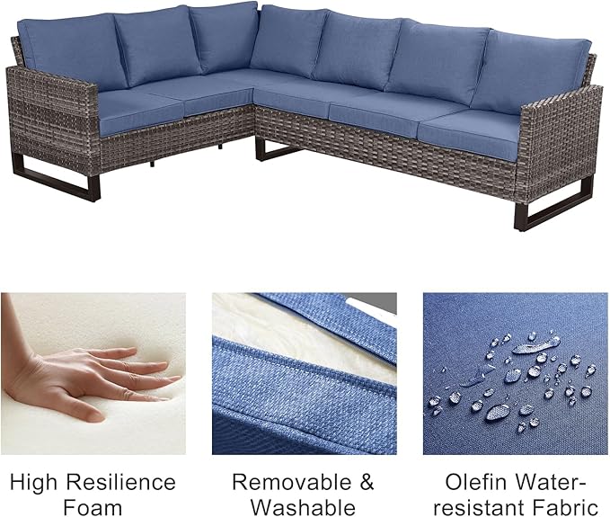 Belord Outdoor Sectional Sofa 6 Seater L Shaped Couch Wicker Patio Conversation - Image 5