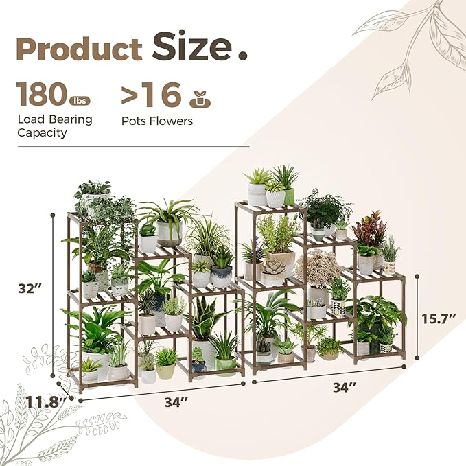 Bamworld 2 Sets of Package Plant Stands Indoor Wood Plant Shelf Outdoor Tiered - Image 5