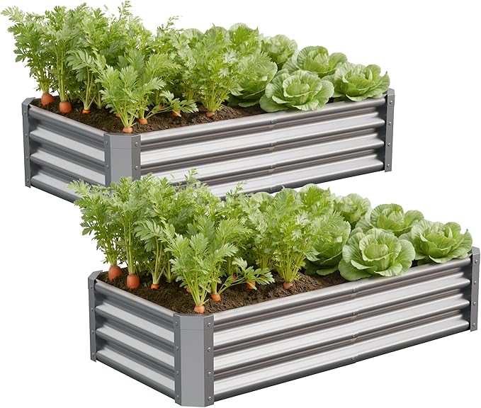 Galvanized Raised Garden Bed, Outdoor Planter Box Metal Patio Kit Planting Bed by Anmiro