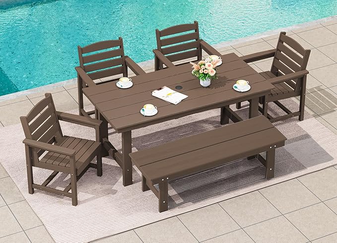 SERWALL Outdoor Dining Set for 6, HDPE Furniture Set - Image 8