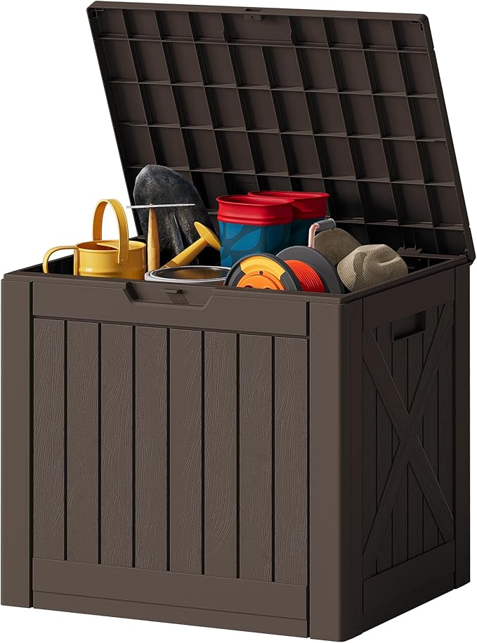 JUMMICO 42 Gallon Deck Box Waterproof, Resin Outdoor Storage Box by JUMMICO
