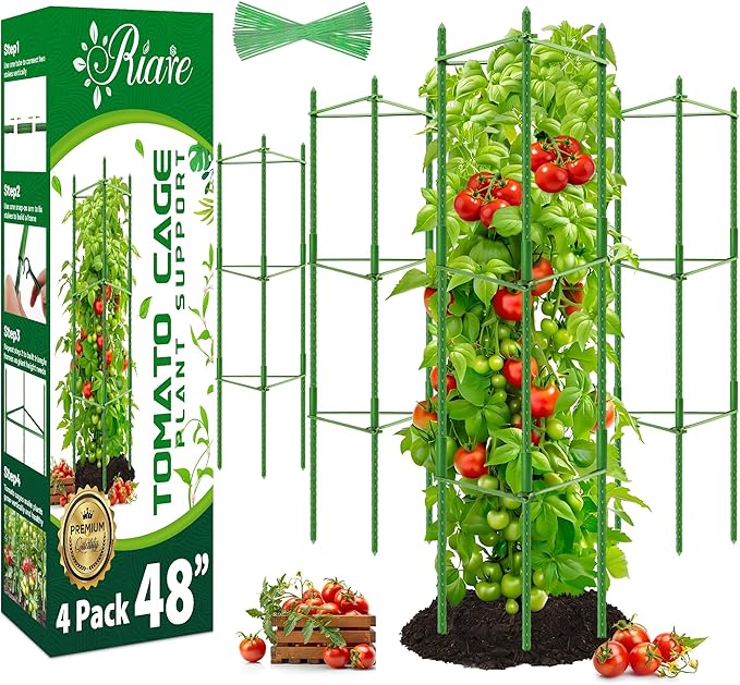 Riare 4 Pack 4 FT Tomato Cages for Garden- 48inches Heavy Duty Tomato Stakes by Riare