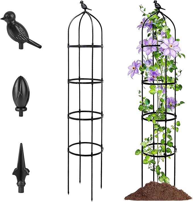6FT Garden Obelisk Trellis for Climbing Plants, Adjustable 4-Tier Metal Plant by TCBWFY