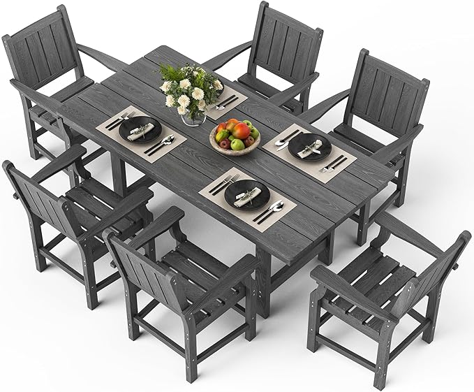 Pamapic 7 PCS Outdoor Dining Set, Spacious HDPE Outdoor Table and Chairs - Image 8