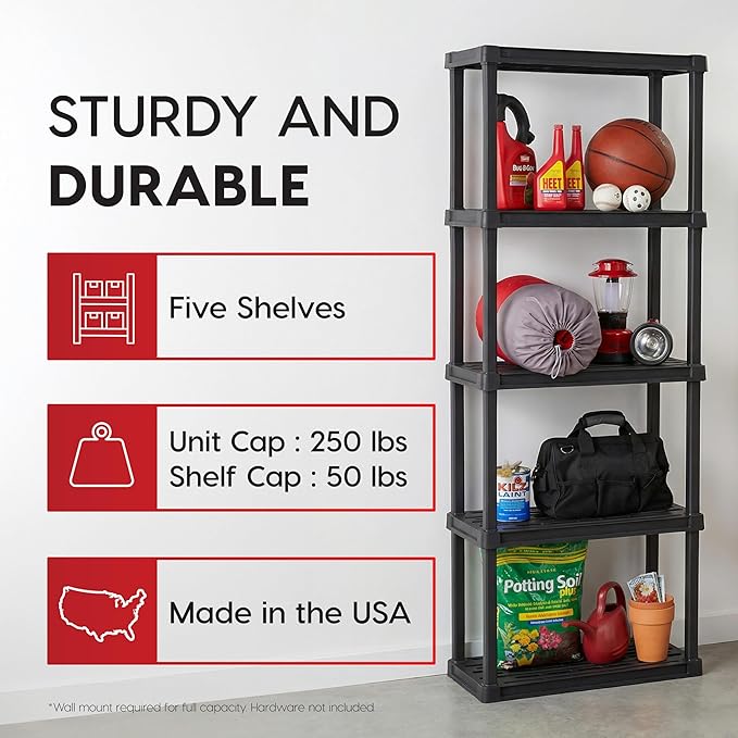 IRIS USA 5-Shelf Light Duty Plastic Storage Shelves, 250lb Capacity, Medium - Image 4