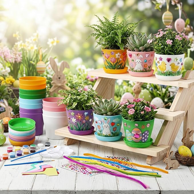 24 Set Garden Plastic Paintable Flower Pot Craft Kit 4" Starter Pots DIY - Image 6
