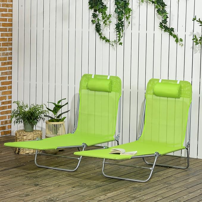 Outsunny 2 Piece Folding Chaise Lounge Chairs, Pool Sun Tanning Chairs - Image 2