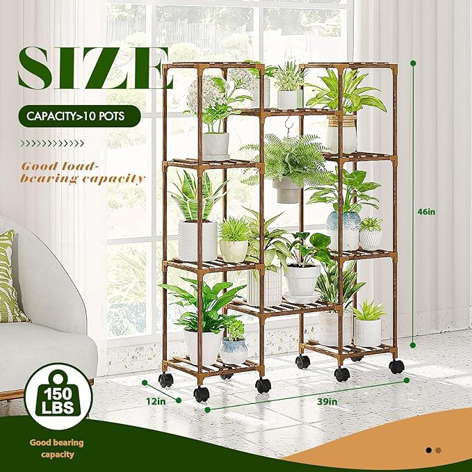 Plant Stand with Wheels Outdoor Indoor Hanging Plant Shelf - Image 5