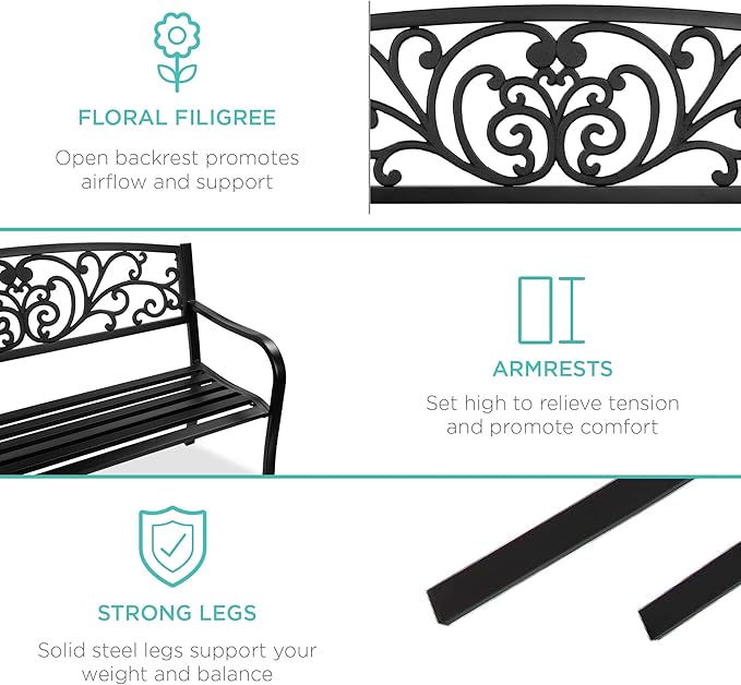 Best Choice Products Outdoor Bench Steel Garden Patio Porch Furniture - Image 6