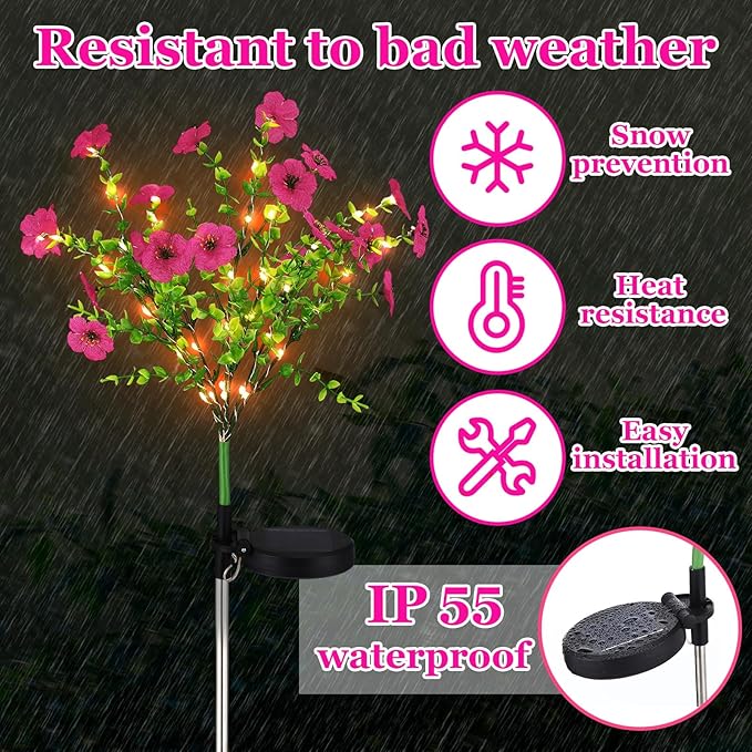 2 Pack Solar Stake Lights Outdoor Decor Waterproof Mums Artificial Flowers - Image 5