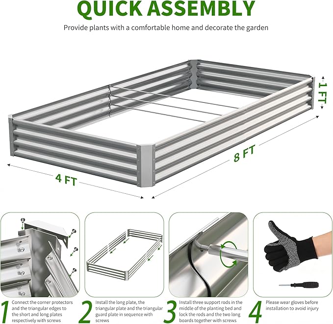 Galvanized Raised Garden Bed, Outdoor Planter Box Metal Patio Kit Planting Bed - Image 3