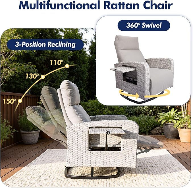 Outdoor Recliner Chair, Wicker Patio Recliners - Image 3