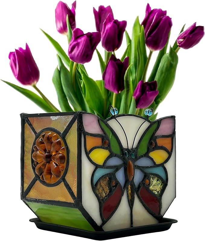 Handcrafted Stained Glass Butterfly Planter, Cute Planters by Entlityful