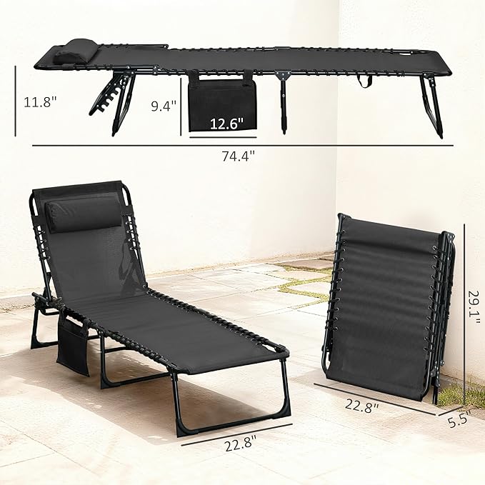 Outsunny Chaise Lounge Chair Outdoor, 5-Position Adjustable Sun Tanning Chair - Image 3