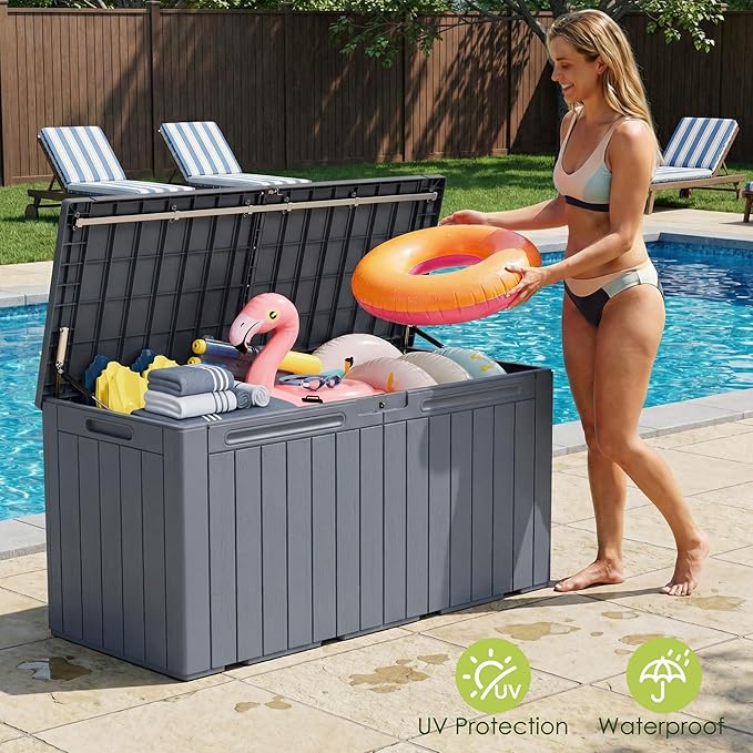 Devoko 100 Gallon Outdoor Storage Box, Waterproof Resin Deck Box - Image 3