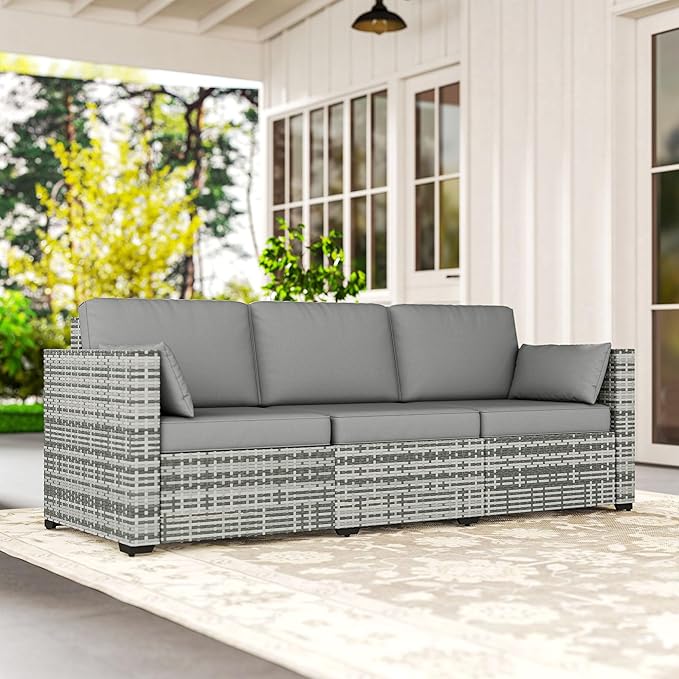 Outsunny Patio Couch PE Wicker Deep Seating Outdoor Sofa - Image 7