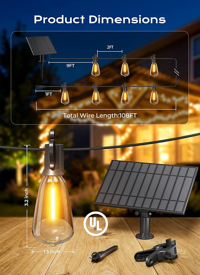 Brightown 108FT 50 LED Solar String Lights Outdoor Waterproof, Patio Lights - Image 6