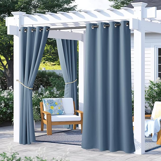 NICETOWN 2 Panels Stone Blue Blackout Outdoor Curtains by NICETOWN