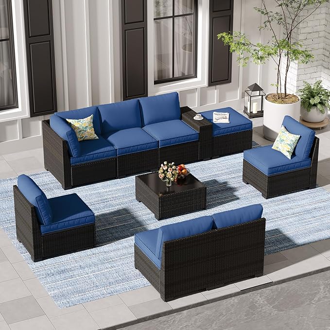 Jing's Villa 9-Piece Patio Furniture Set, All-Weather Outdoor Wicker Sectional by JingsVillaOutdoorFurniture