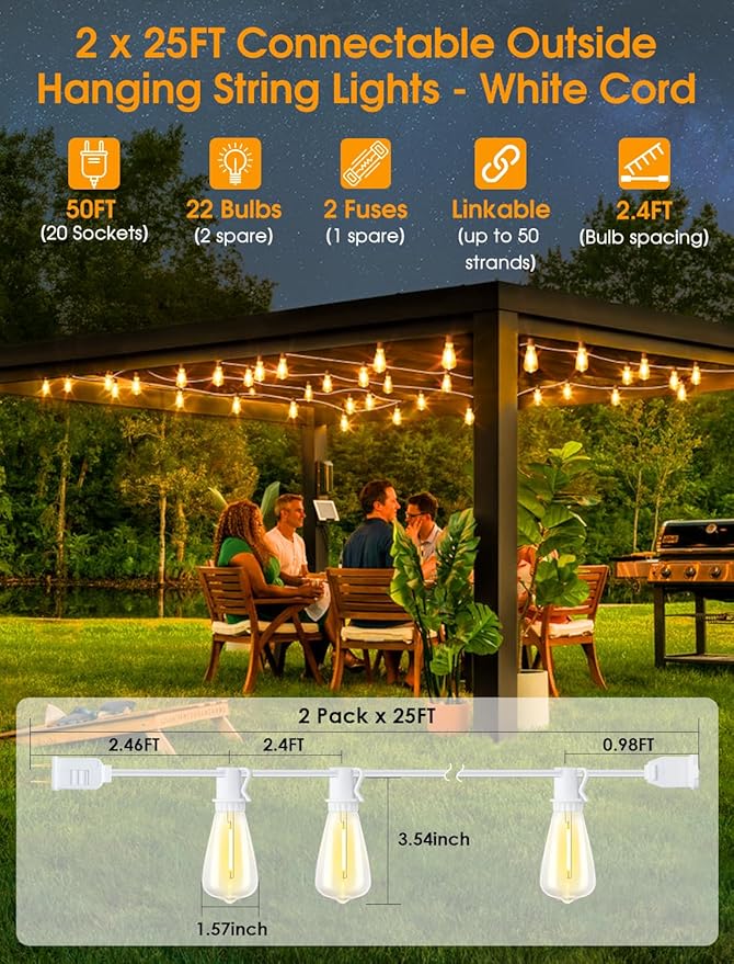 50FT Outdoor String Lights, Patio Lights - Image 2