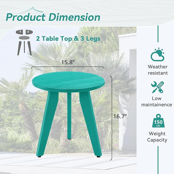 HDPS Outdoor Side Table, Small Round Side Table Weather-Resistant, Outdoor Side - Image 3