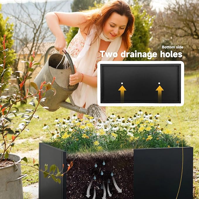 Steel Planter 36" x 12" x 16" Metal Rectangle Outdoor Planter Black Powder - Image 4