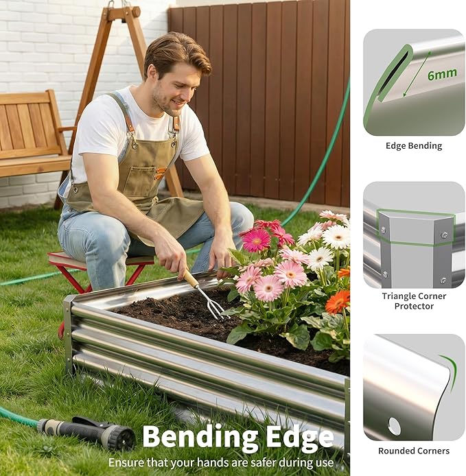 Galvanized Raised Garden Bed, Outdoor Planter Box Metal Patio Kit Planting Bed - Image 5