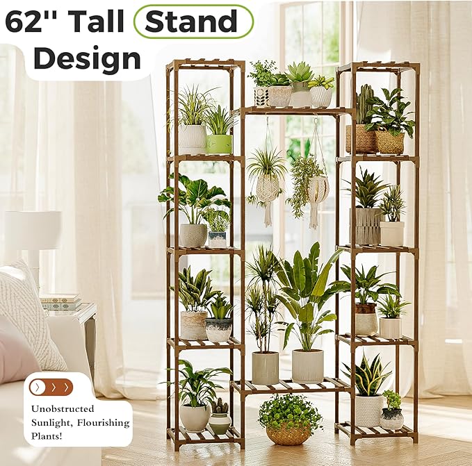 Bamworld Large Plant Stand Indoor Tall Plant Shelf Outdoor Corner Plant Holder - Image 2