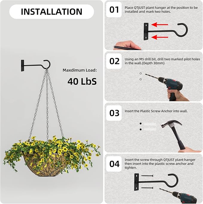 4in 2Pack Wall Hook for Hanging Plant Bracket - Image 7