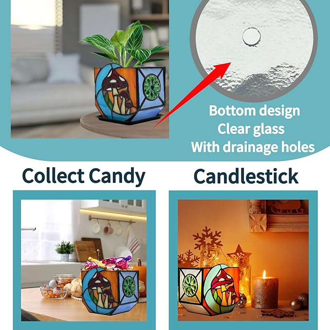 Stained Glass Moon Mushroom Planter, Indoor Decorative Plant Pot - Image 5
