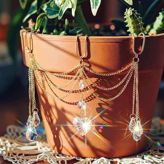 Sun Catcher Plant Hanger with Beads and Glass Crystal Beaded Plant Accessories by Unknown