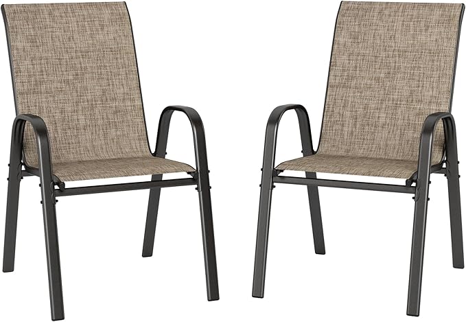 PHI VILLA Patio Chairs Set of 2, Outdoor Stackable Dining Chairs by PHIVILLAThepioneerofcomfortablehouseholdsupplies