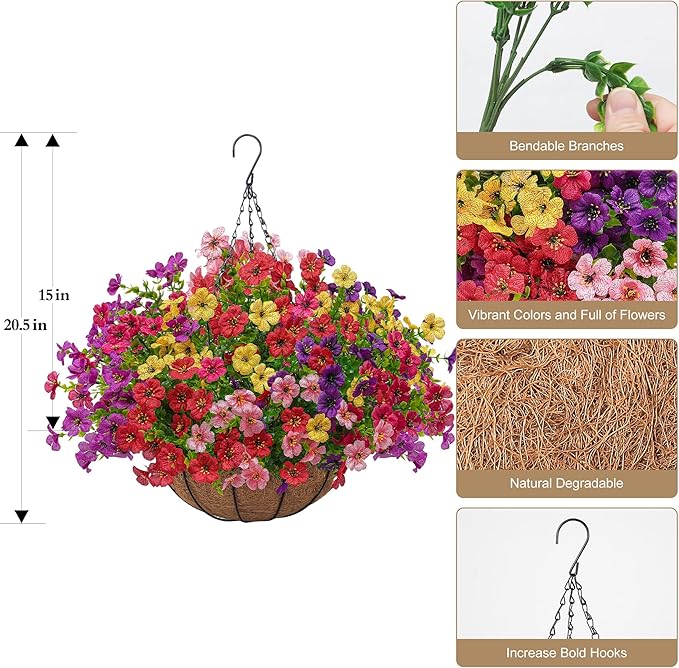 2 Set Artificial Faux Hanging Plants Flowers Basket - Image 5
