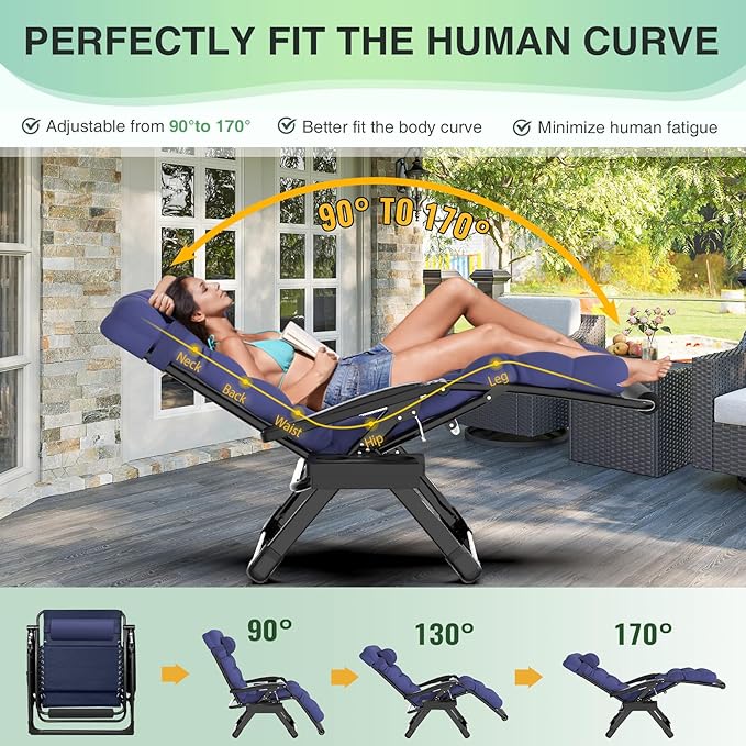 Suteck Oversized Zero Gravity Chair, 33In XXL Outdoor Recliner Chair - Image 4